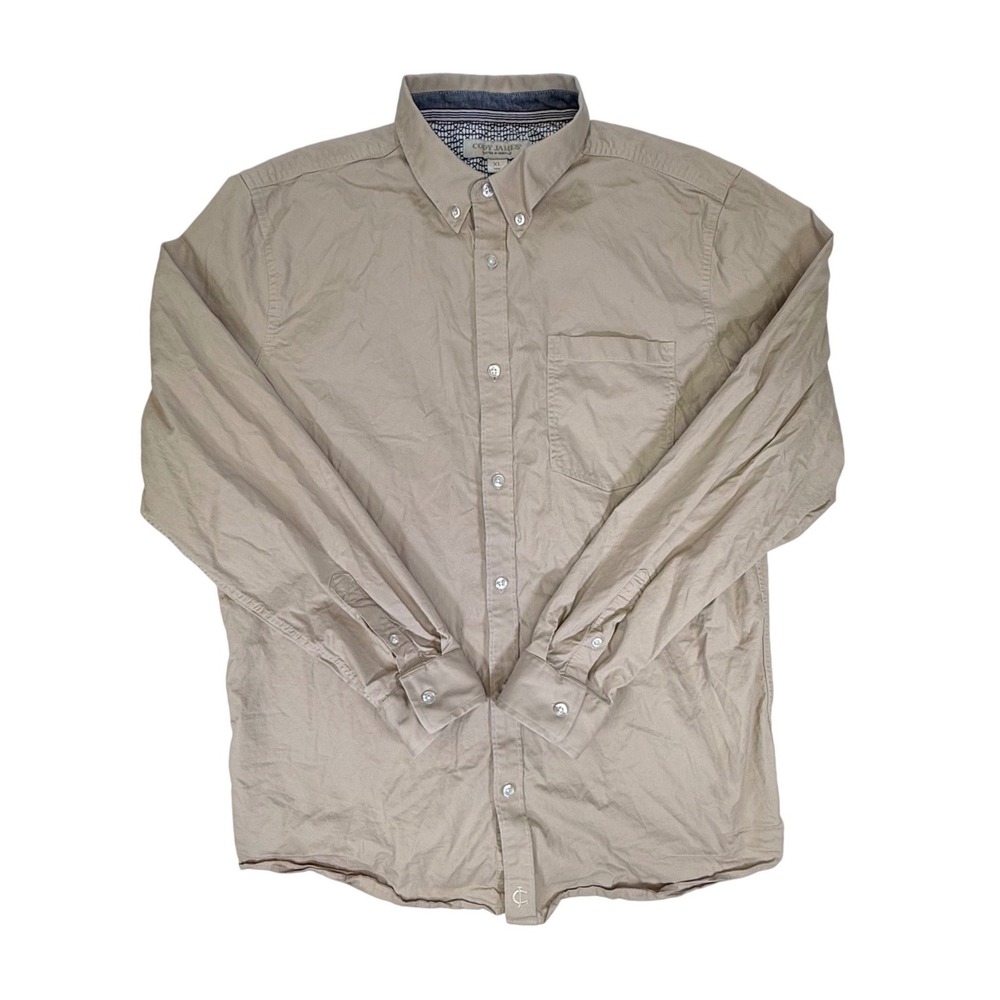 Cody James Mens XL Tan Khaki Long Sleeve Button Down Western Shirt Cotton